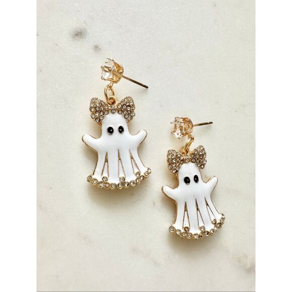 Booooo-tiful ghost dangle Halloween earrings - Picture 2 of 5